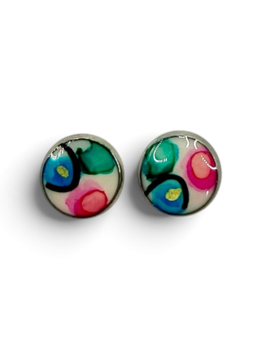 Studs. Blue, Green & Pink
